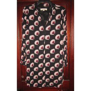 Ann Taylor Loft S Tunic Dress Popover Floral Print Pockets Rayon Tie Belt V-neck
